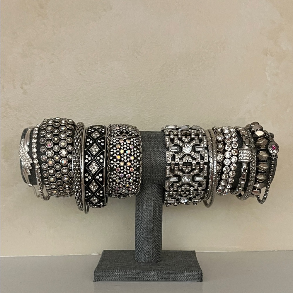 Sparkling silver tone bangle and stretch bracelet lot WHBM, Avon, Monet + more